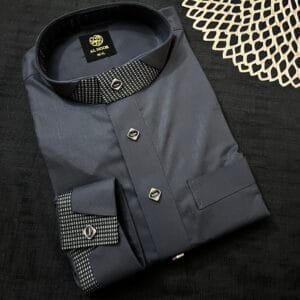 Al Noor Checkered Collar Thobe Grey - Design #1619