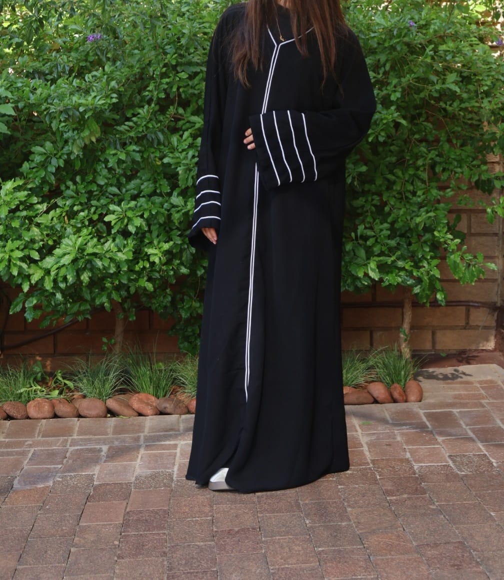 Classic Black Abaya | White Detailing